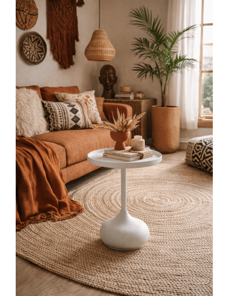 Table d'appoint design contemporain chic Ronde 45 cm Métal Blanc Calcéa