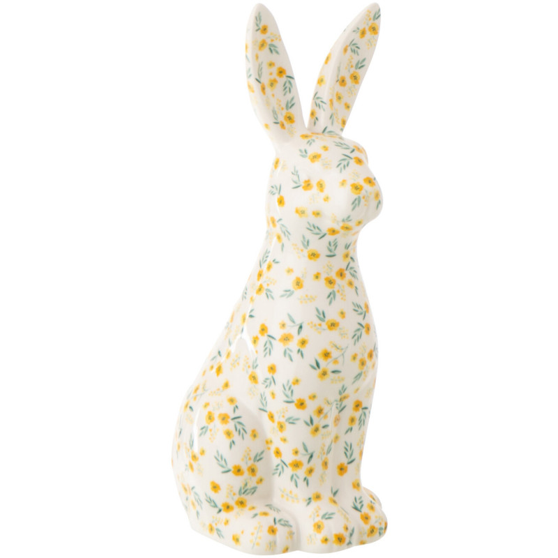 Statuette déco design Lapin H 28 cm Dolomite Blanc Motif fleurs 
