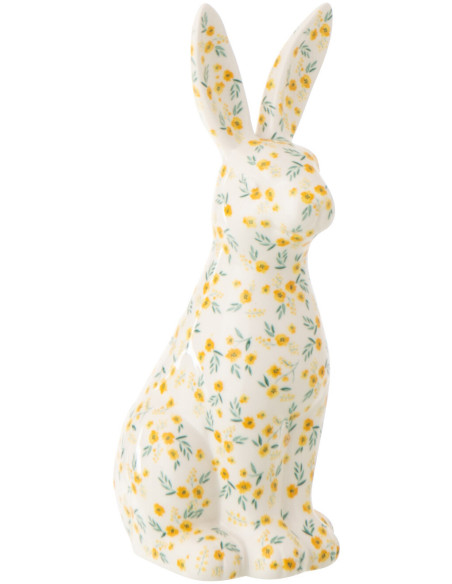 Statuette déco design Lapin H 28 cm Dolomite Blanc Motif fleurs 