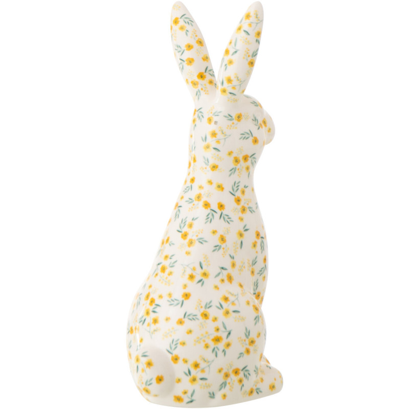 Statuette déco design Lapin H 28 cm Dolomite Blanc Motif fleurs 