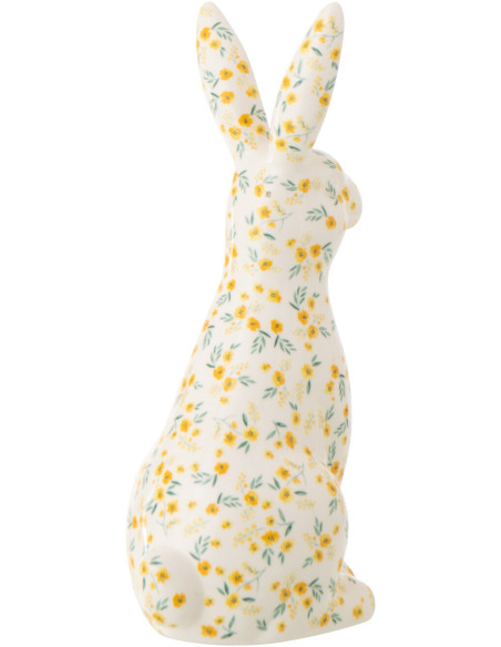 Statuette déco design Lapin H 28 cm Dolomite Blanc Motif fleurs 