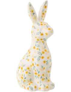 Statuette déco design Lapin H 20 cm Dolomite Blanc Motif fleurs 