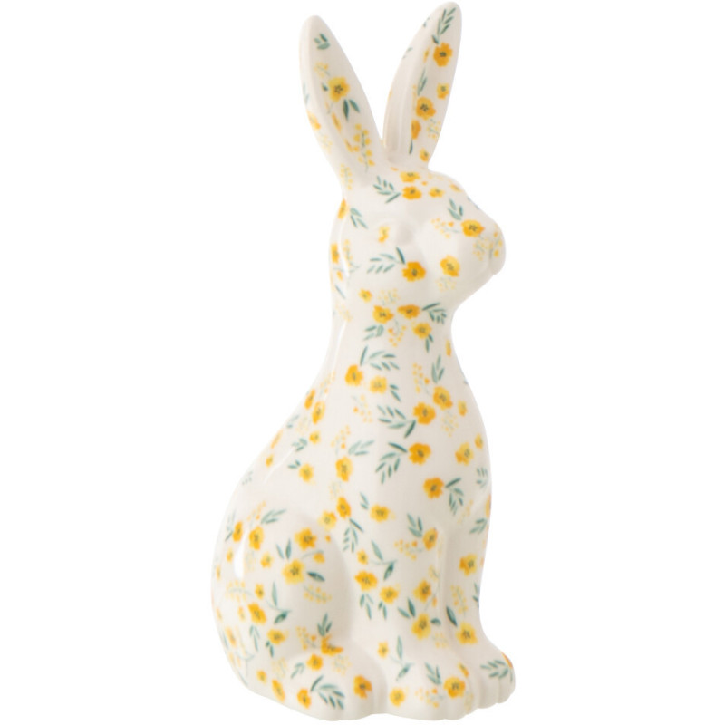 Statuette déco design Lapin H 20 cm Dolomite Blanc Motif fleurs 