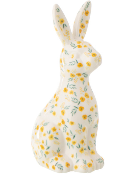 Statuette déco design Lapin H 20 cm Dolomite Blanc Motif fleurs 
