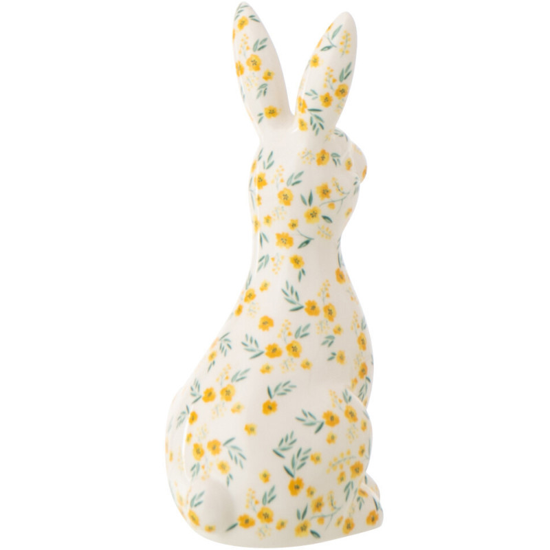 Statuette déco design Lapin H 20 cm Dolomite Blanc Motif fleurs 