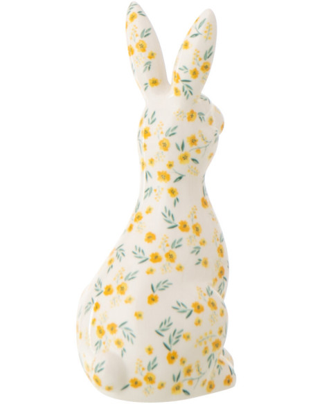 Statuette déco design Lapin H 20 cm Dolomite Blanc Motif fleurs 