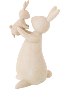 Statuette déco Maman & Enfant Lapin H 31 cm Résine Beige 