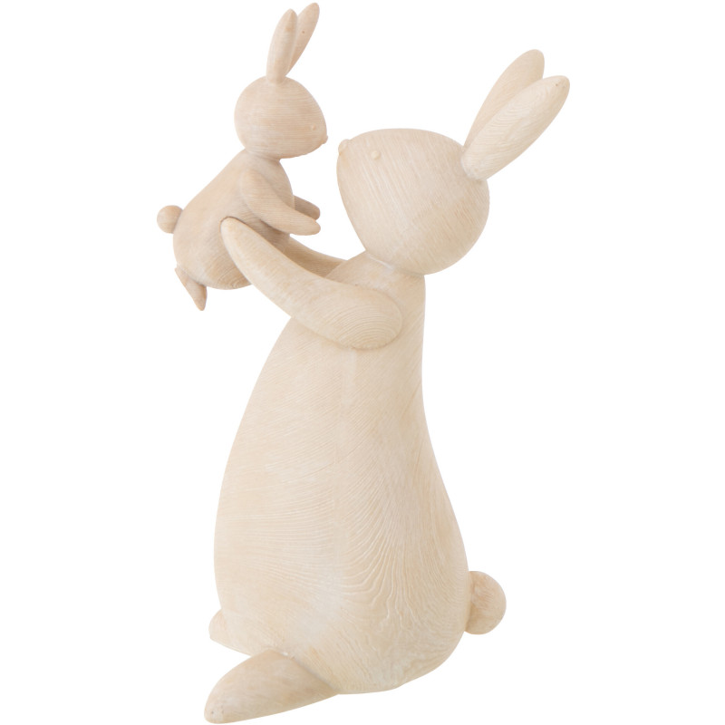 Statuette déco Maman & Enfant Lapin H 31 cm Résine Beige 