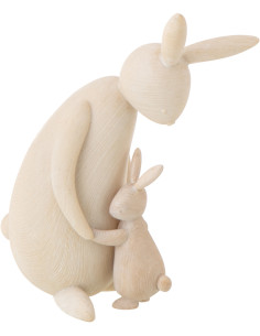 Statuette déco Maman & Enfant Lapin H 25 cm Résine Beige 