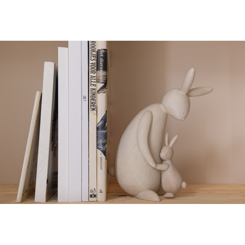 Statuette déco Maman & Enfant Lapin H 25 cm Résine Beige 