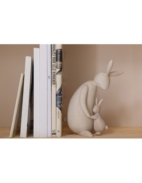 Statuette déco Maman & Enfant Lapin H 25 cm Résine Beige 