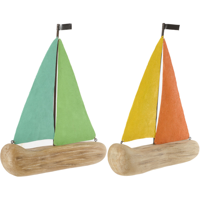 Lot de 2 Voiliers déco bord de mer 25 cm Bois de paulownia Naturel Métal Regatino 