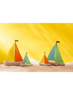 Lot de 2 Voiliers déco bord de mer 14 cm Bois de paulownia Naturel Métal Regatino J-Line - 2