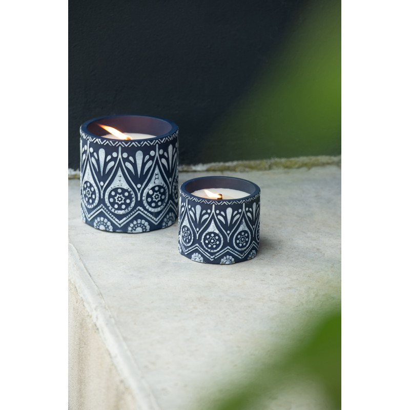 Bougie style méditerrannéen Citronnelle 25 H Terre cuite Bleu Blanc Cire Rivéa 