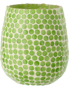 Grand Photophore style méditerrannée D 11 cm Verre Vert Blanc Mosaïque Tessella 