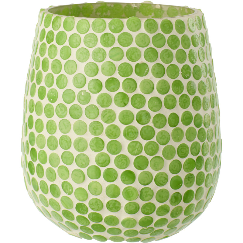 Grand Photophore style méditerrannée D 11 cm Verre Vert Blanc Mosaïque Tessella 