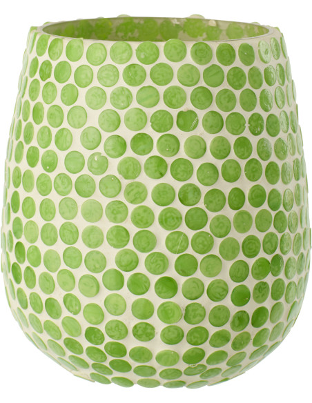 Grand Photophore style méditerrannée D 11 cm Verre Vert Blanc Mosaïque Tessella 