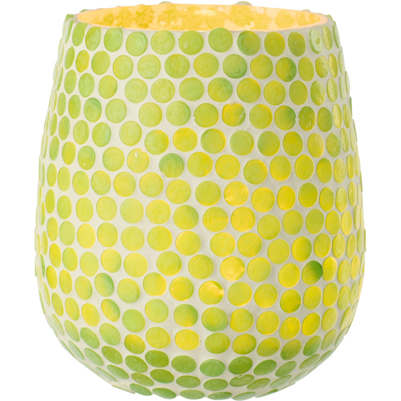 Grand Photophore style méditerrannée D 11 cm Verre Vert Blanc Mosaïque Tessella 