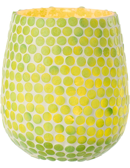 Grand Photophore style méditerrannée D 11 cm Verre Vert Blanc Mosaïque Tessella 