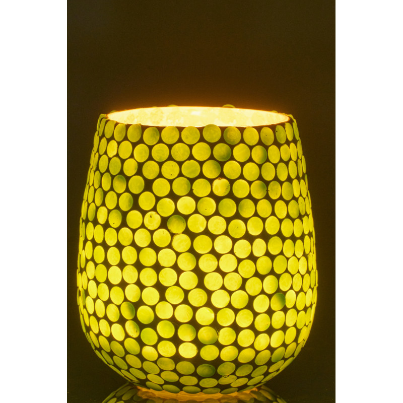 Grand Photophore style méditerrannée D 11 cm Verre Vert Blanc Mosaïque Tessella 