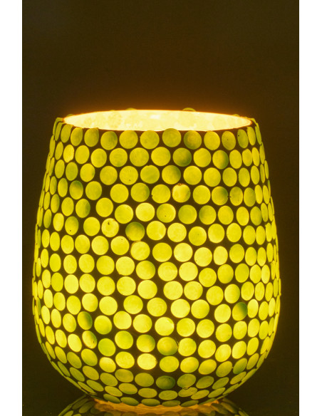 Grand Photophore style méditerrannée D 11 cm Verre Vert Blanc Mosaïque Tessella 