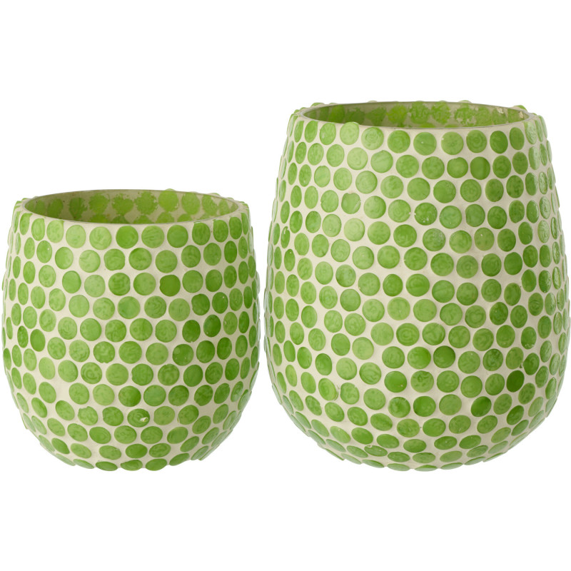 Grand Photophore style méditerrannée D 11 cm Verre Vert Blanc Mosaïque Tessella 