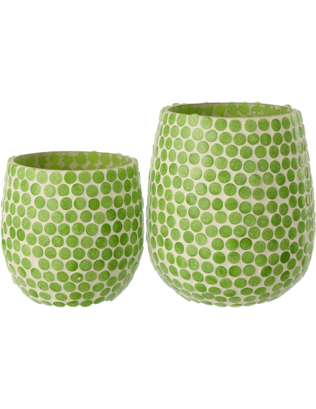 Grand Photophore style méditerrannée D 11 cm Verre Vert Blanc Mosaïque Tessella 