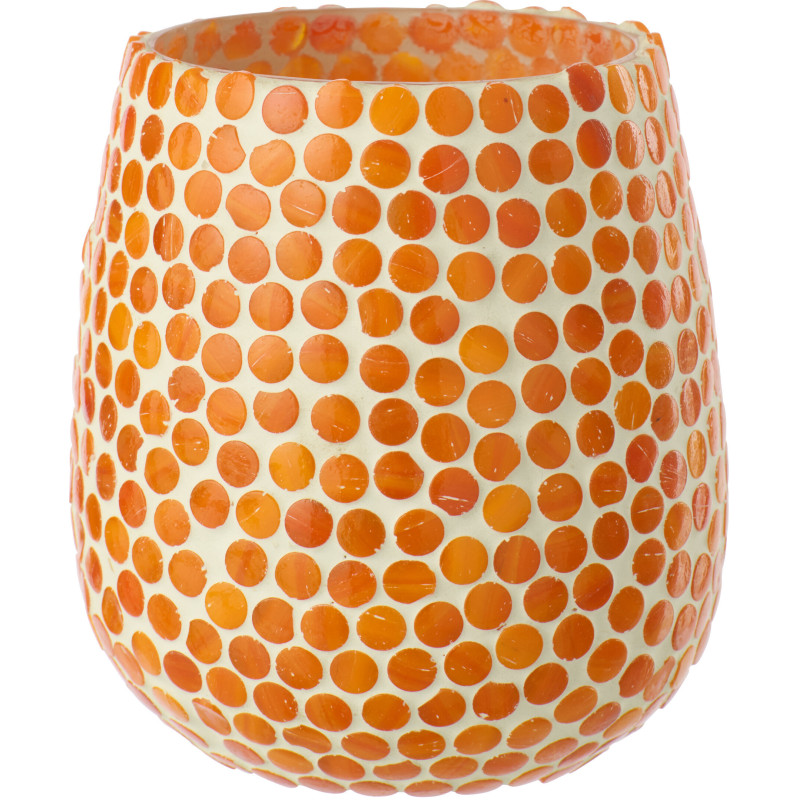 Grand Photophore style méditerrannée D 11 cm Verre Orange Blanc Mosaïque Tessella 
