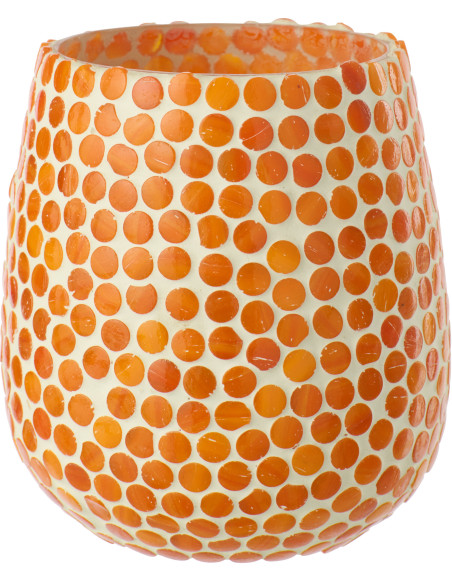 Grand Photophore style méditerrannée D 11 cm Verre Orange Blanc Mosaïque Tessella 