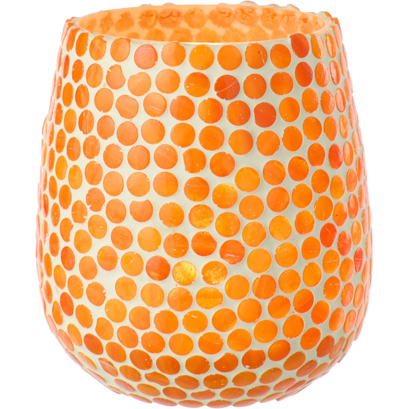 Grand Photophore style méditerrannée D 11 cm Verre Orange Blanc Mosaïque Tessella 
