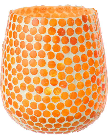Grand Photophore style méditerrannée D 11 cm Verre Orange Blanc Mosaïque Tessella 