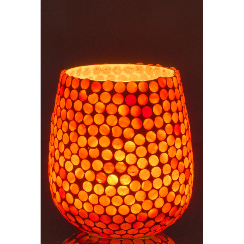 Grand Photophore style méditerrannée D 11 cm Verre Orange Blanc Mosaïque Tessella 