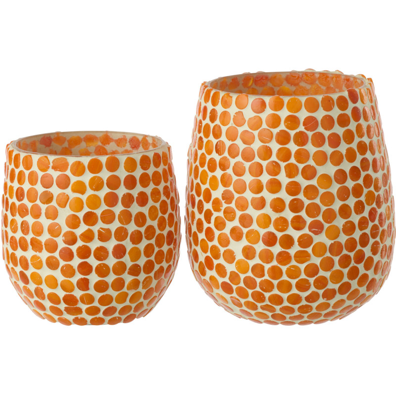 Grand Photophore style méditerrannée D 11 cm Verre Orange Blanc Mosaïque Tessella 