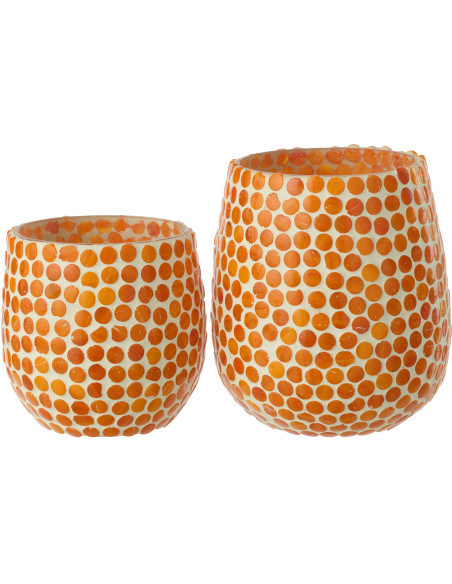 Grand Photophore style méditerrannée D 11 cm Verre Orange Blanc Mosaïque Tessella 
