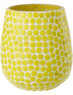 Grand Photophore style méditerrannée D 11 cm Verre Jaune Blanc Mosaïque Tessella 