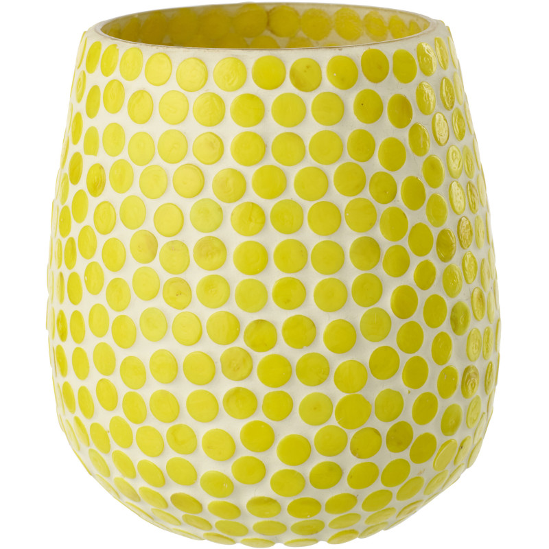 Grand Photophore style méditerrannée D 11 cm Verre Jaune Blanc Mosaïque Tessella 