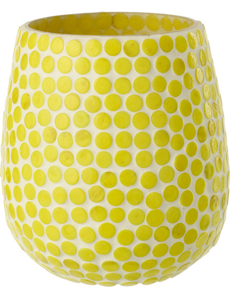 Grand Photophore style méditerrannée D 11 cm Verre Jaune Blanc Mosaïque Tessella 