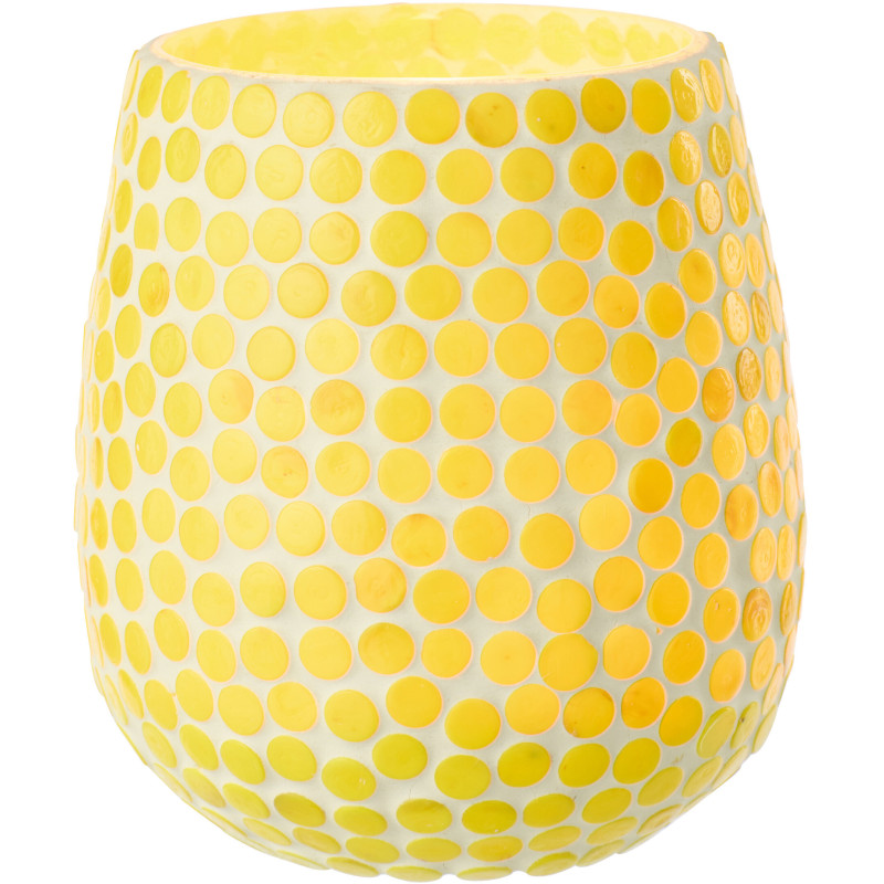 Grand Photophore style méditerrannée D 11 cm Verre Jaune Blanc Mosaïque Tessella 