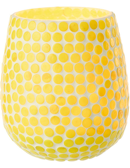 Grand Photophore style méditerrannée D 11 cm Verre Jaune Blanc Mosaïque Tessella 