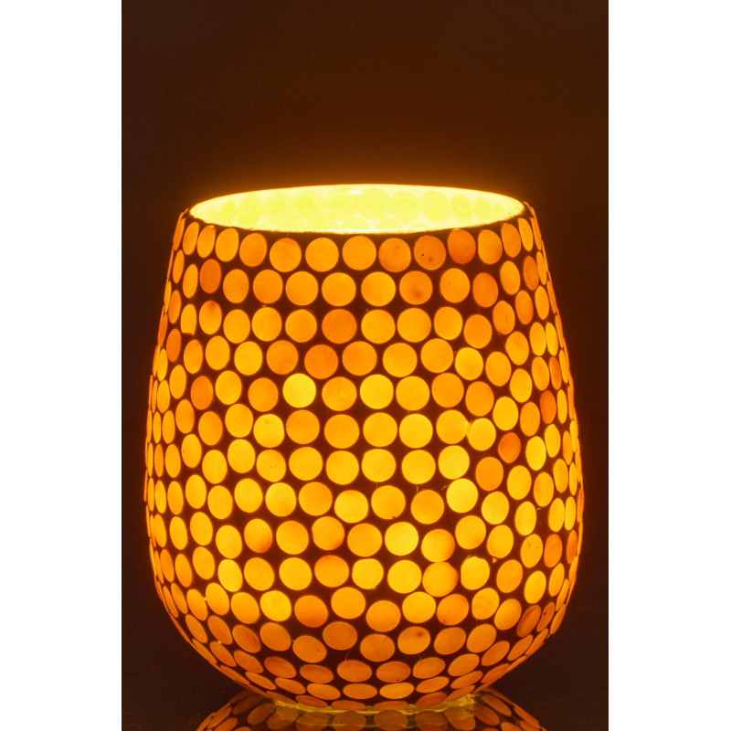 Grand Photophore style méditerrannée D 11 cm Verre Jaune Blanc Mosaïque Tessella 