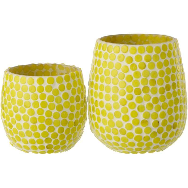 Grand Photophore style méditerrannée D 11 cm Verre Jaune Blanc Mosaïque Tessella 