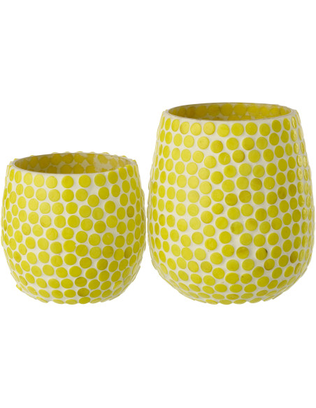 Grand Photophore style méditerrannée D 11 cm Verre Jaune Blanc Mosaïque Tessella 