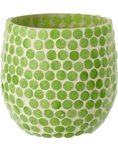 Photophore style méditerrannée D 9 cm Verre Vert Blanc Mosaïque Tessella 