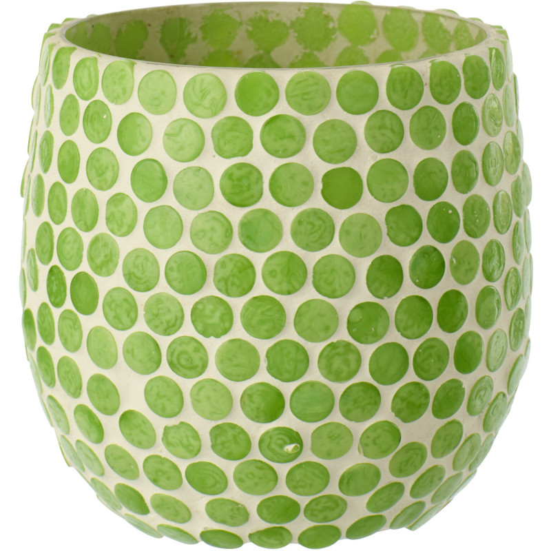 Photophore style méditerrannée D 9 cm Verre Vert Blanc Mosaïque Tessella 