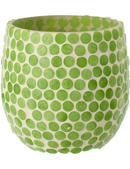 Photophore style méditerrannée D 9 cm Verre Vert Blanc Mosaïque Tessella 