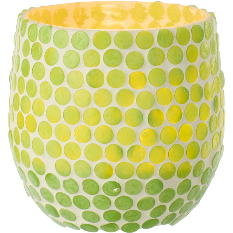 Photophore style méditerrannée D 9 cm Verre Vert Blanc Mosaïque Tessella 