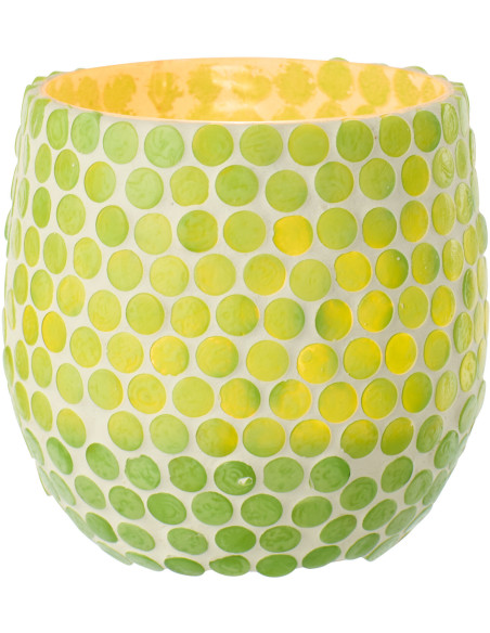 Photophore style méditerrannée D 9 cm Verre Vert Blanc Mosaïque Tessella 