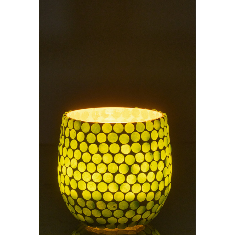 Photophore style méditerrannée D 9 cm Verre Vert Blanc Mosaïque Tessella 