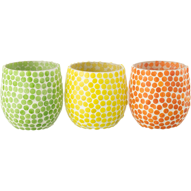 Photophore style méditerrannée D 9 cm Verre Vert Blanc Mosaïque Tessella 