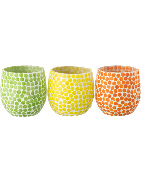 Photophore style méditerrannée D 9 cm Verre Vert Blanc Mosaïque Tessella 